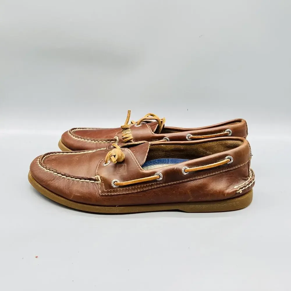 Sperry Shoes Mens 11 Brown Leather Top Sider Boat Deck Moc Toe Casual Comfort
